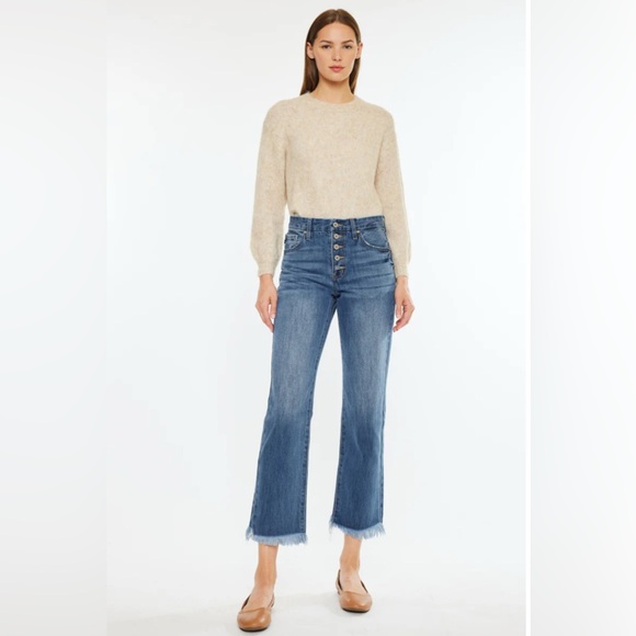 KanCan Taurus High Rise Straight‎ Button-Fly Jeans with raw hem Size 11/29 NWT - Picture 1 of 10